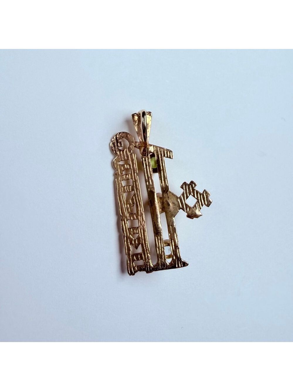 14K Solid Yellow Gold #1 Grandma Peridot Aquamarine Topaz Gemstone VTG Pendant - Picture 5 of 7
